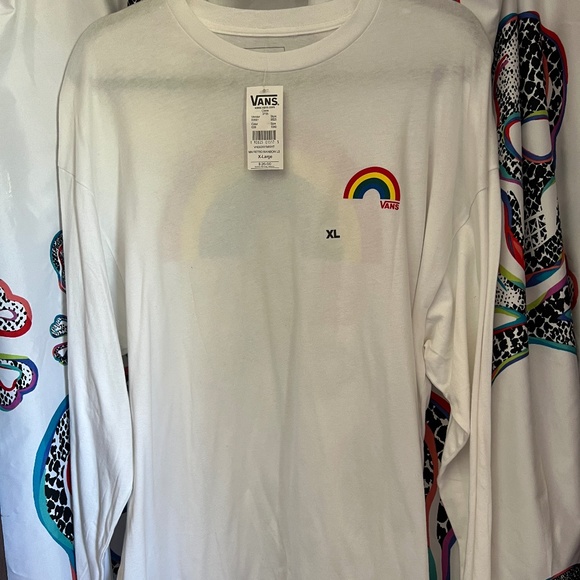 Vans NWT XL White Custom Fit Retro Rainbow Pride LGBTQ+ Long Sleeve T-Shirt - Picture 1 of 3
